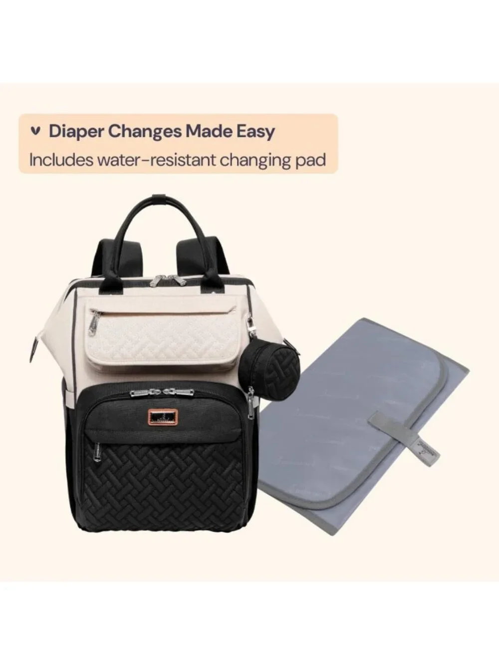 Stylish Multifunction Diaper Bag Backpack with Changing Pad & Stroller Straps